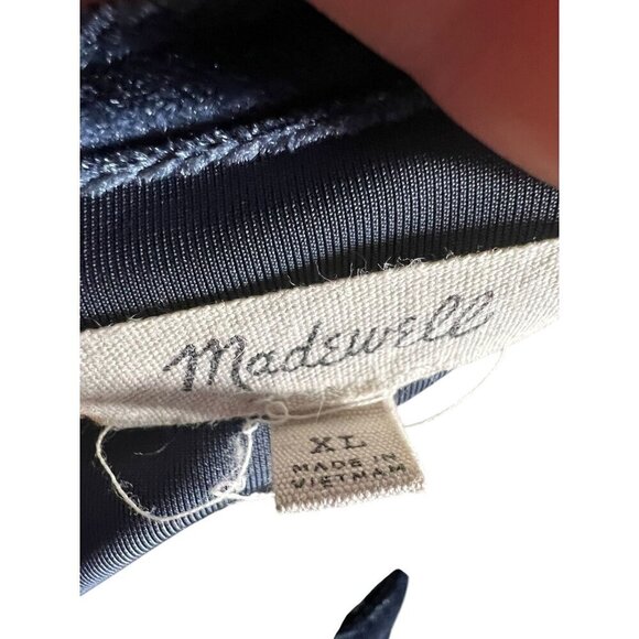 MADEWELL Blue Velvet Short-Sleeve Loose-Fit Top Womens Elegant Round Neck Blouse - Picture 8 of 9